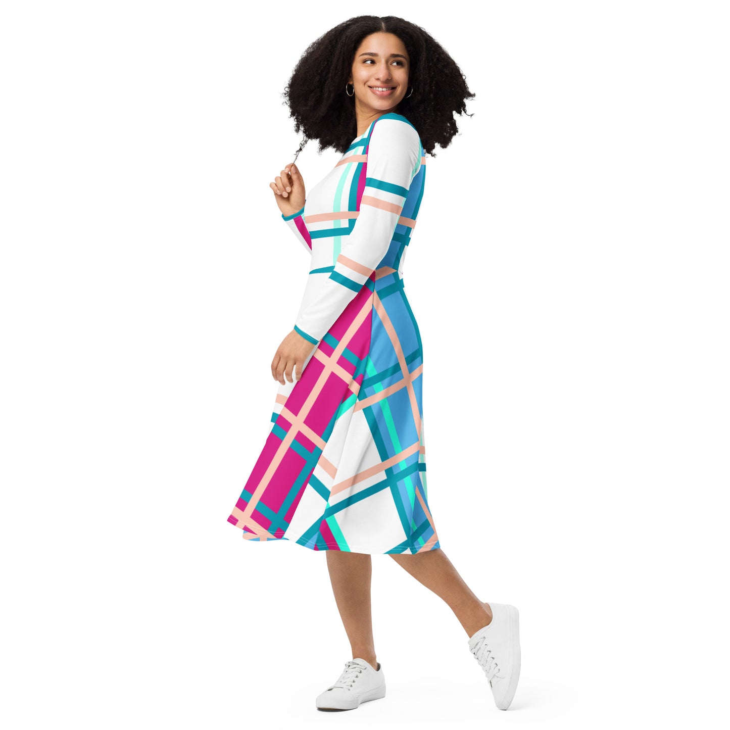 Women’s Long Sleeve Tartan Midi Dress – 'Ascog Bay, Bute' | Happy Tartan® - Happy Tartan