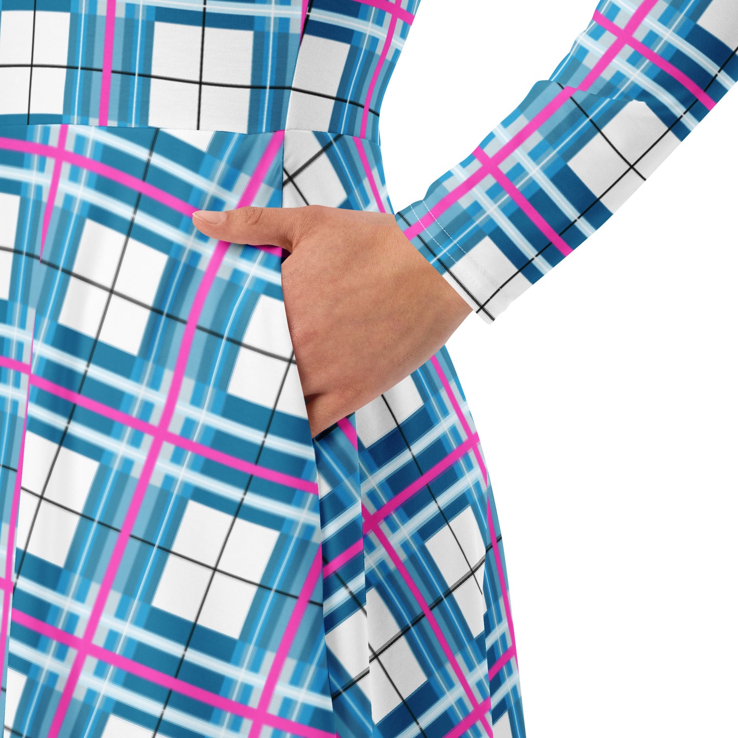 Women’s Long Sleeve Tartan Midi Dress – Bute Sky | Happy Tartan® - Happy Tartan