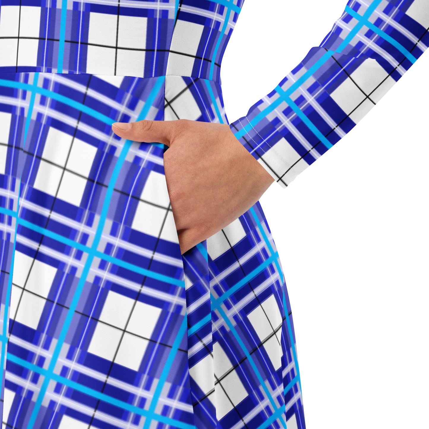 Women’s Long Sleeve Tartan Midi Dress – Cumbrae Sky | Happy Tartan® - Happy Tartan