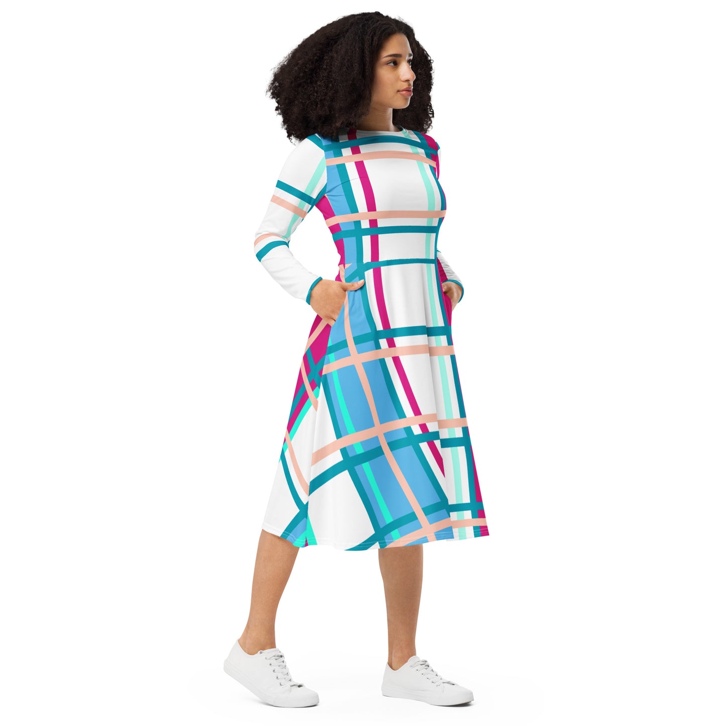 Women’s Long Sleeve Tartan Midi Dress – 'Ascog Bay, Bute' | Happy Tartan® - Happy Tartan