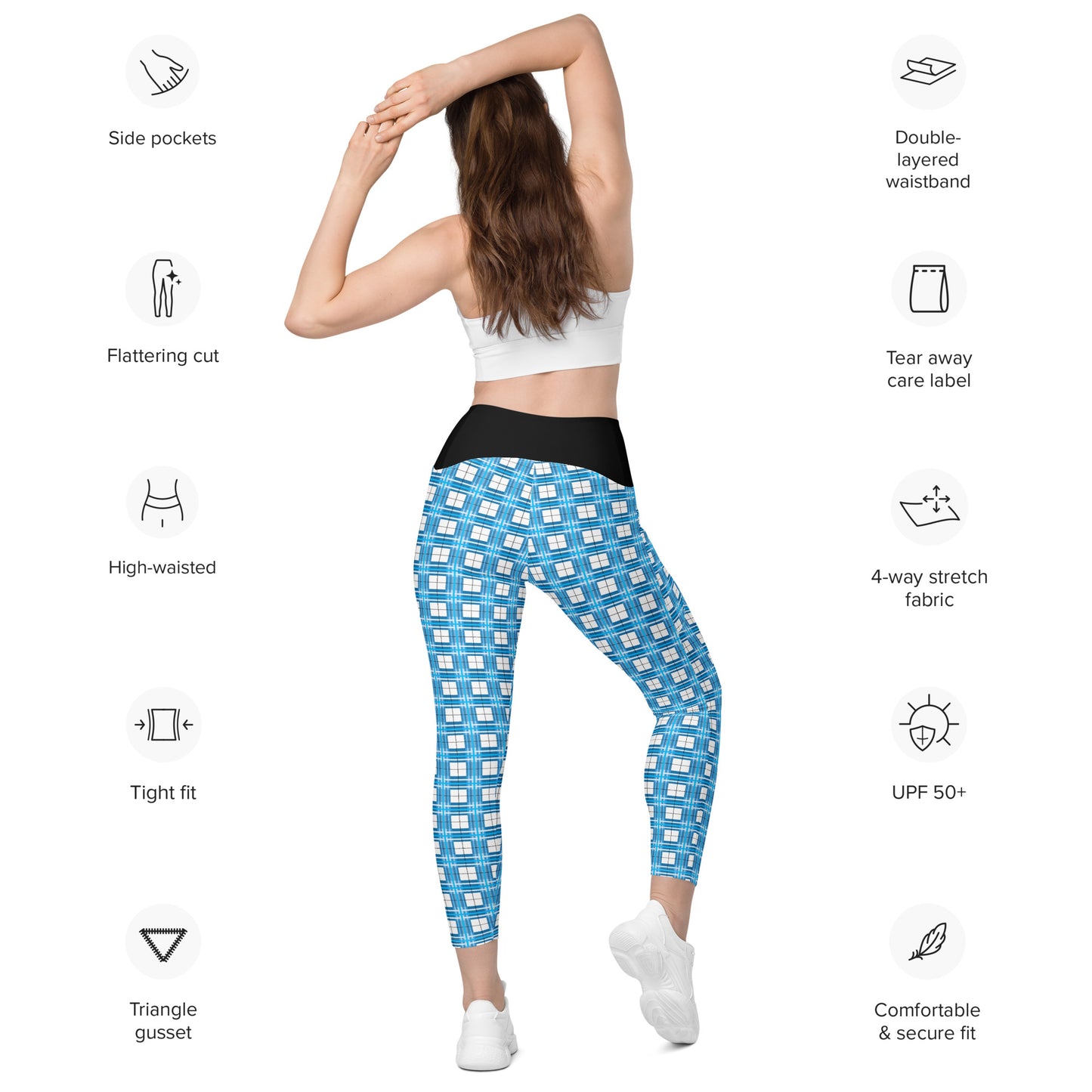 ✨'Jura Sky' Happy Tartan® Ladies Yoga Leggings with Pockets✨ - Happy Tartan