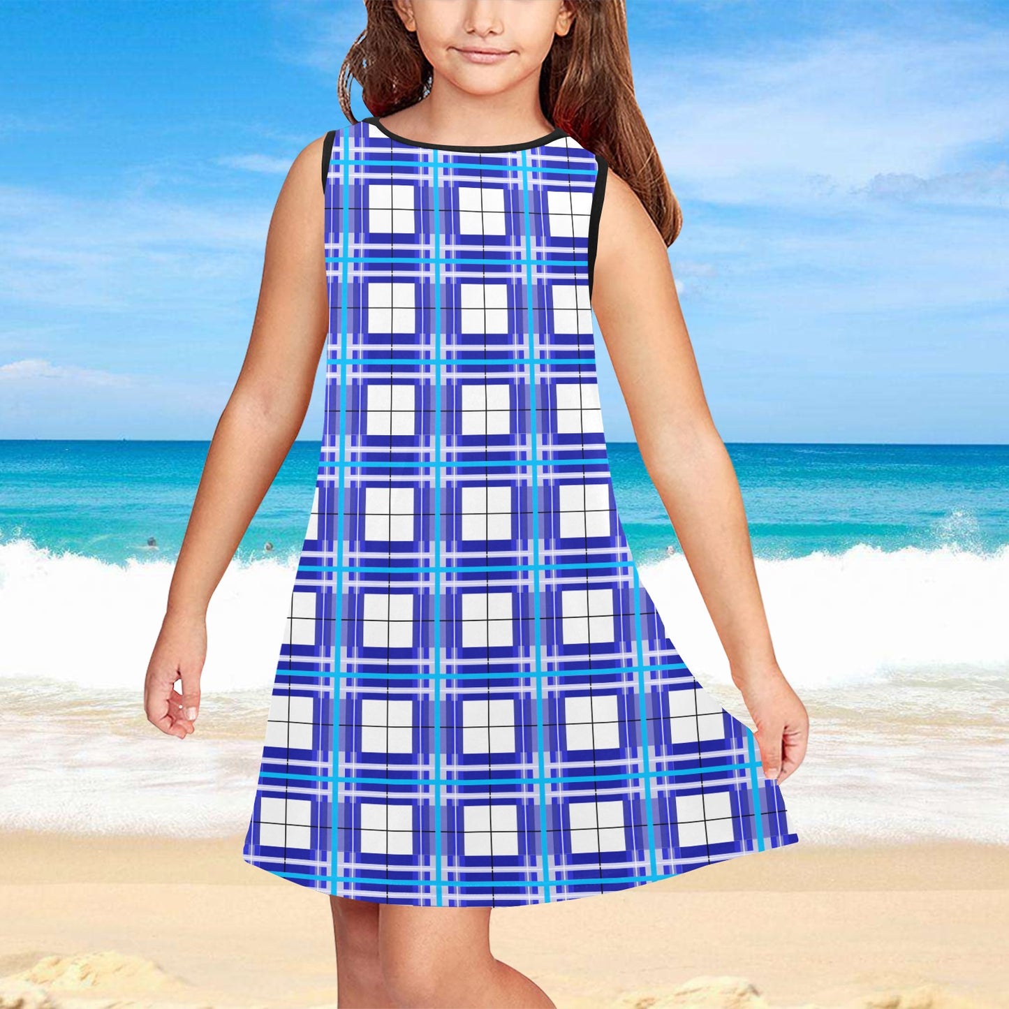 Girls' Sleeveless Dress – Cumbrae Sky Tartan | Happy Tartan® - Happy Tartan