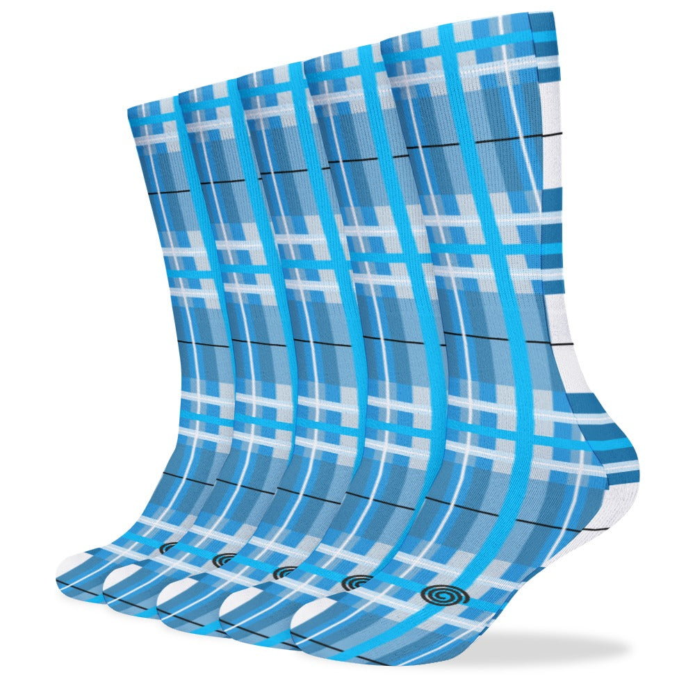 Kids Knee-Length Tartan Socks (5 Pairs) – 'Jura Sky' | Happy Tartan® - Happy Tartan