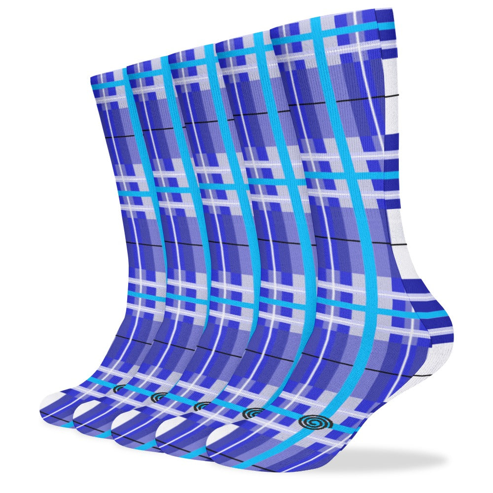 Kids Knee-Length Tartan Socks (5 Pairs) – 'Cumbrae Sky' | Happy Tartan® - Happy Tartan