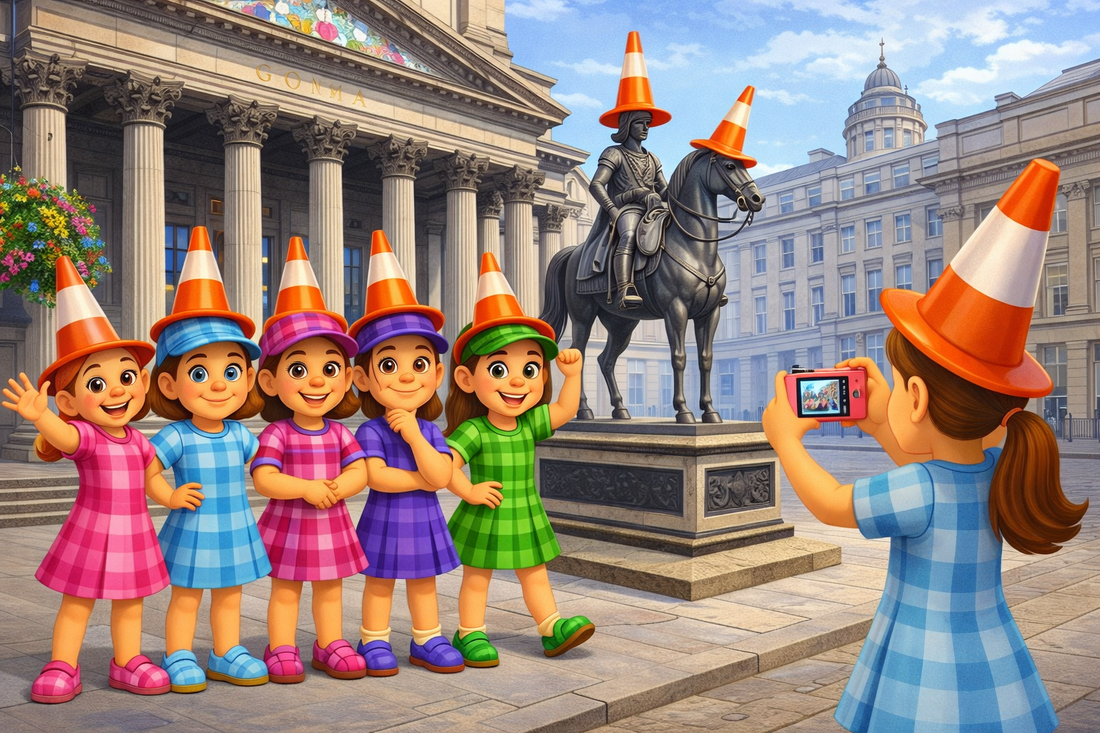 The Happy Tartan Girls Visit GoMA — Cone Hats & Creative Hearts in Glasgow 🎨✨🌀