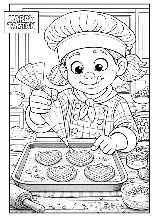🌸 Alba Baking  - FREE COLOUR IN SHEET - Tartan Hearts