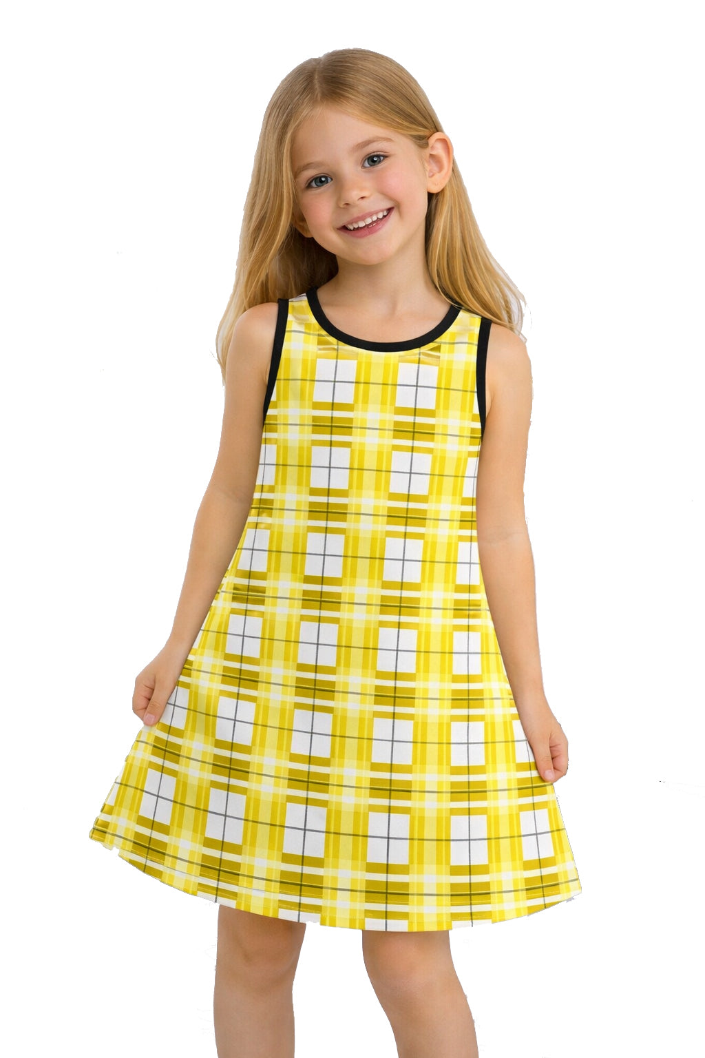 Girls' Sleeveless Dress – Staffa Sky Tartan | Happy Tartan®