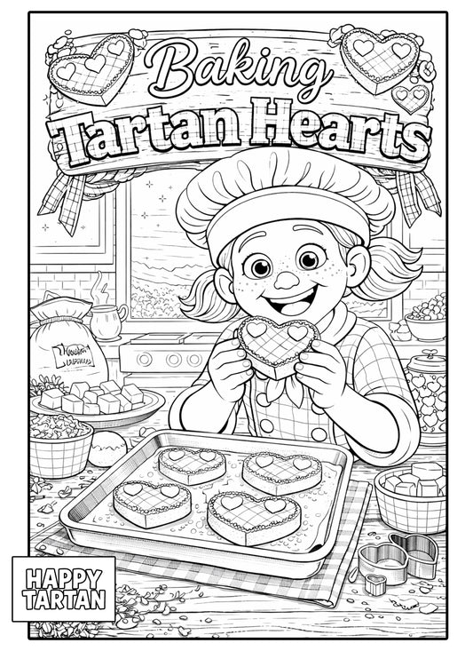 🌸 Alba Baking  - FREE COLOUR IN SHEET - Tartan Hearts
