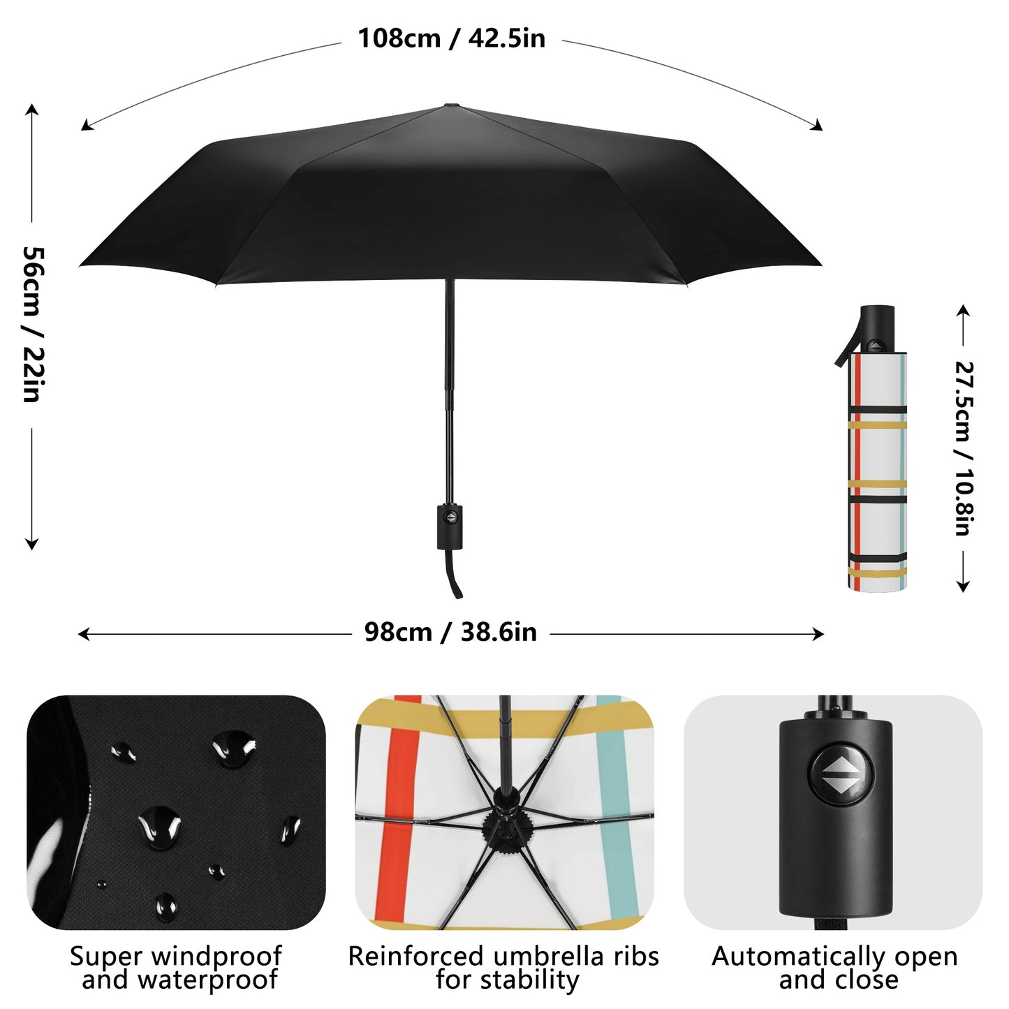 'Stravanan, Bute' Happy Tartan Fully Auto Open & Close Umbrella Printing Inside - Free P&P Worldwide