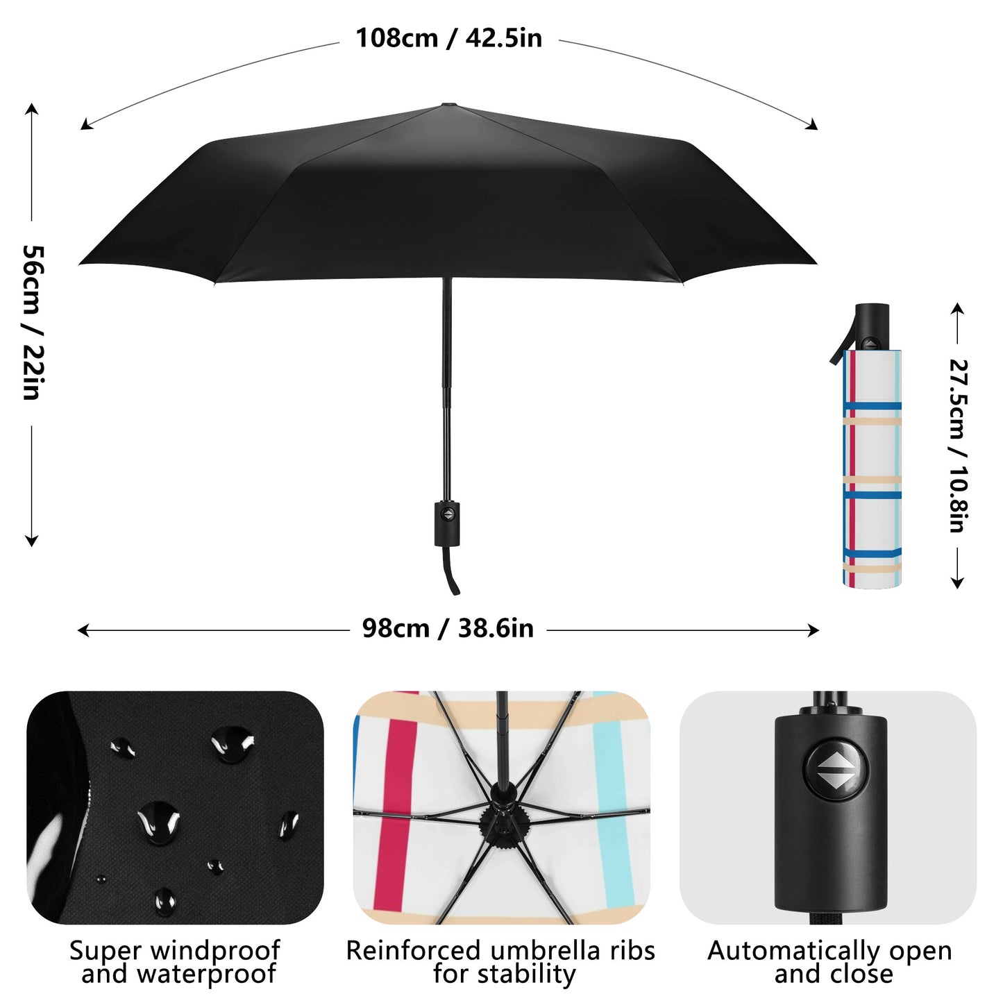 'St Ninians, Bute' Happy Tartan Fully Auto Open & Close Umbrella Printing Inside - Free P&P Worldwide