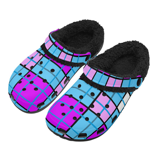Adult Clogs with Black Fleece Lining – 'Clyde Sky Purple' Rhubarb' Tartan | Happy Tartan® - Happy Tartan
