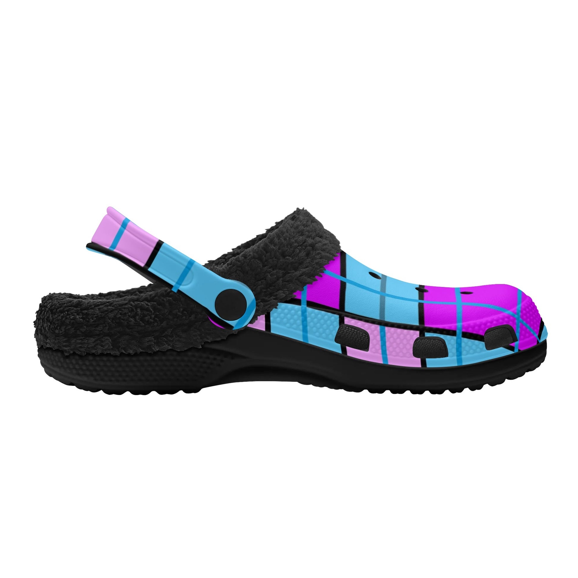 Adult Clogs with Black Fleece Lining – 'Clyde Sky Purple' Rhubarb' Tartan | Happy Tartan® - Happy Tartan