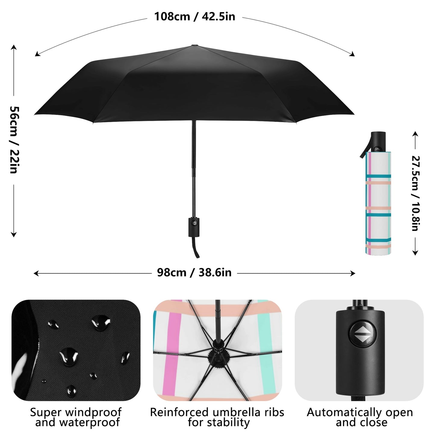 'Glencallum Bay, Bute' Happy Tartan Fully Auto Open & Close Umbrella Printing Outside - Free P&P Worldwide