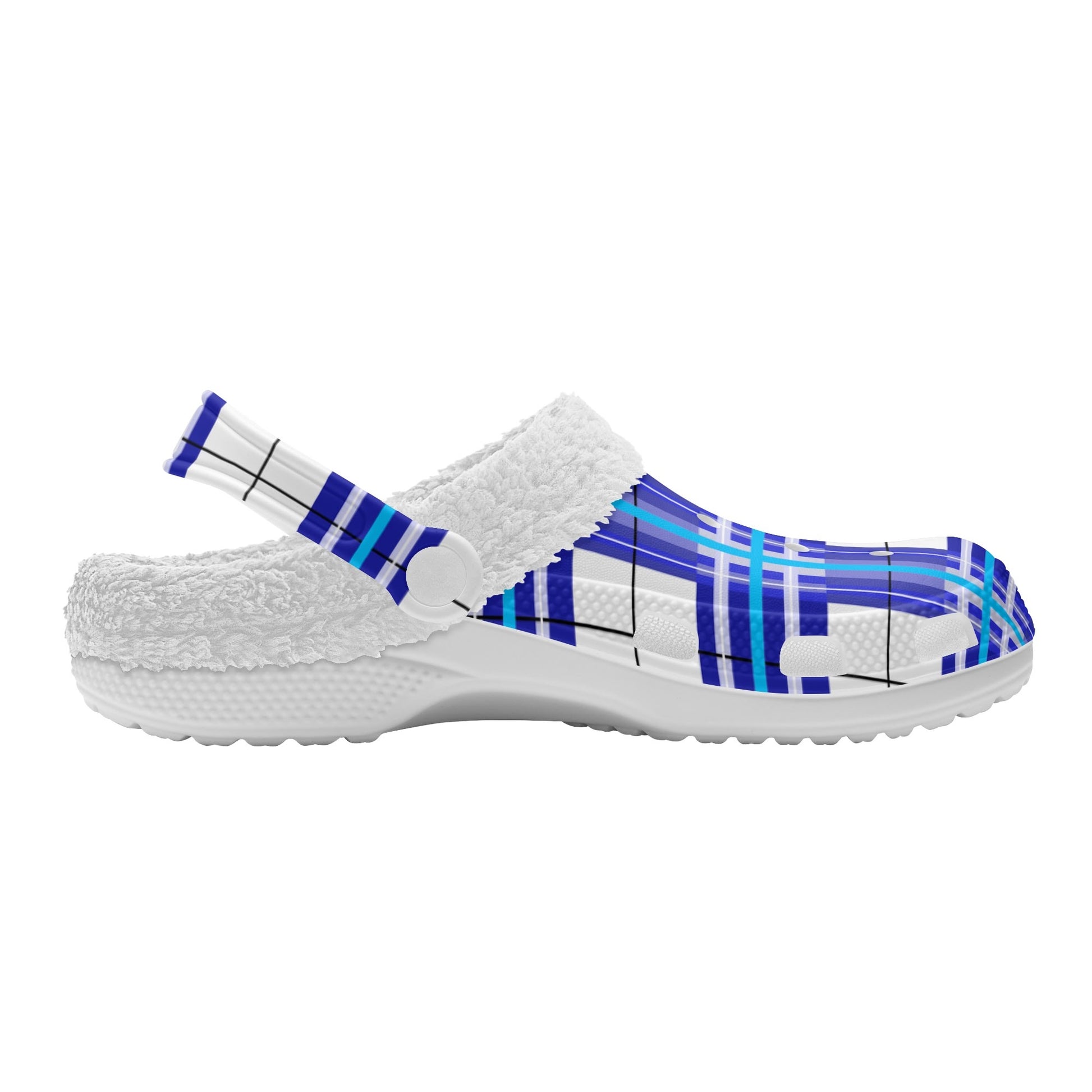 ✨'Cumbrae Sky' Happy Tartan® Adult Clogs With White Fleece Fur Lining✨ - Happy Tartan