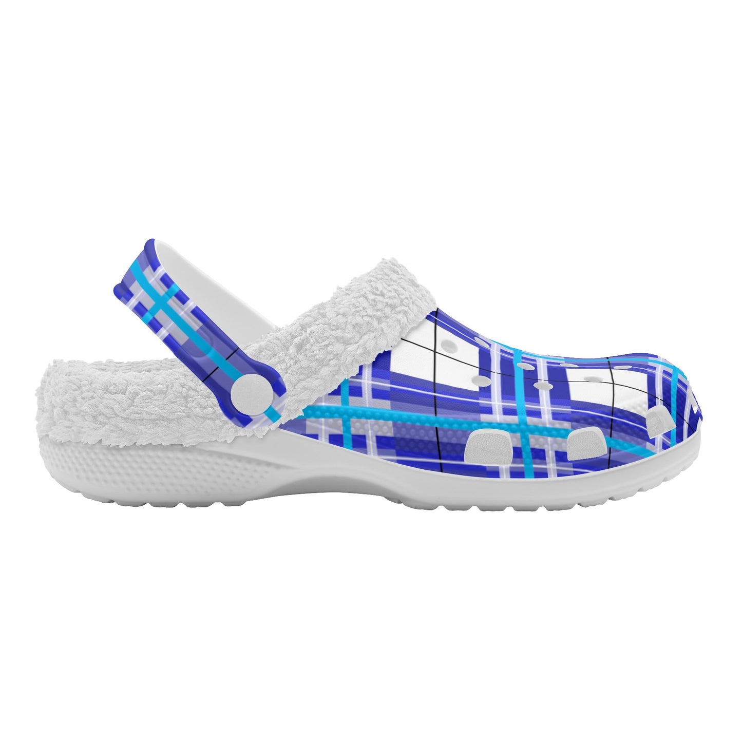 ✨'Cumbrae Sky' Happy Tartan® Adult Clogs With White Fleece Fur Lining✨ - Happy Tartan