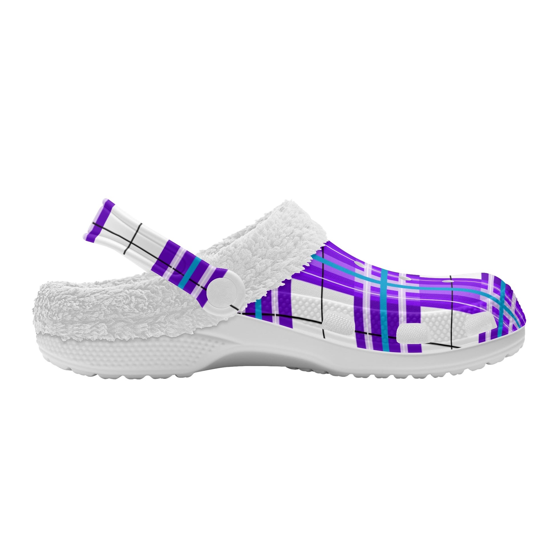 ✨'Gigha Sky' Happy Tartan® Adult Clogs With White Fleece Fur Lining✨ - Happy Tartan