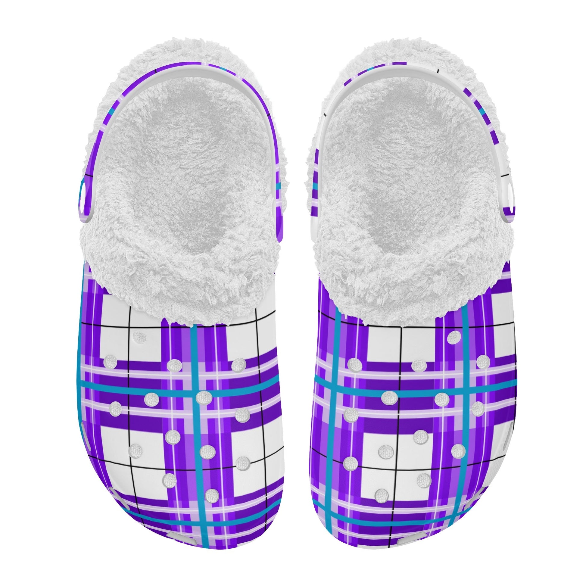 ✨'Gigha Sky' Happy Tartan® Adult Clogs With White Fleece Fur Lining✨ - Happy Tartan