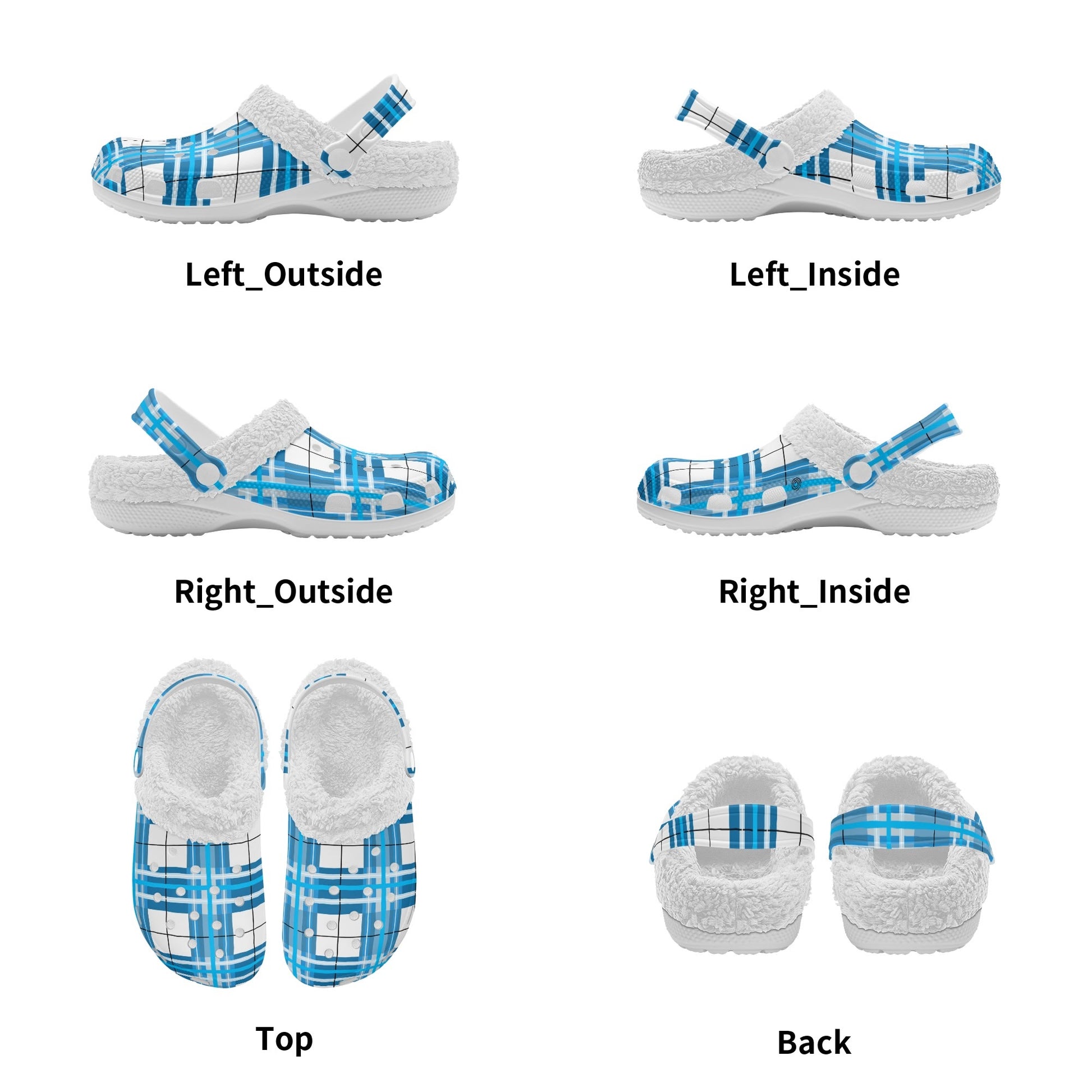 ✨'Jura Sky' Happy Tartan® Adult Clogs With White Fleece Fur Lining✨ - Happy Tartan