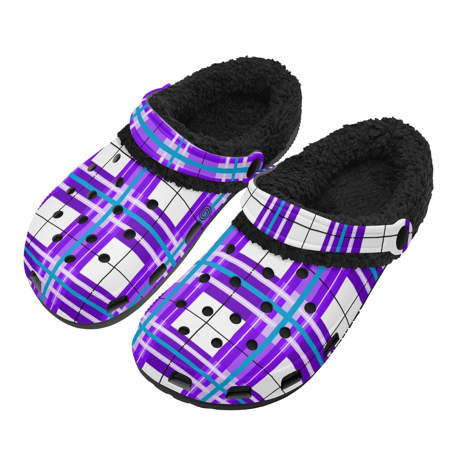 ✨'Gigha Sky' Happy Tartan® Adult Clogs With Black Fleece Fur Lining✨
