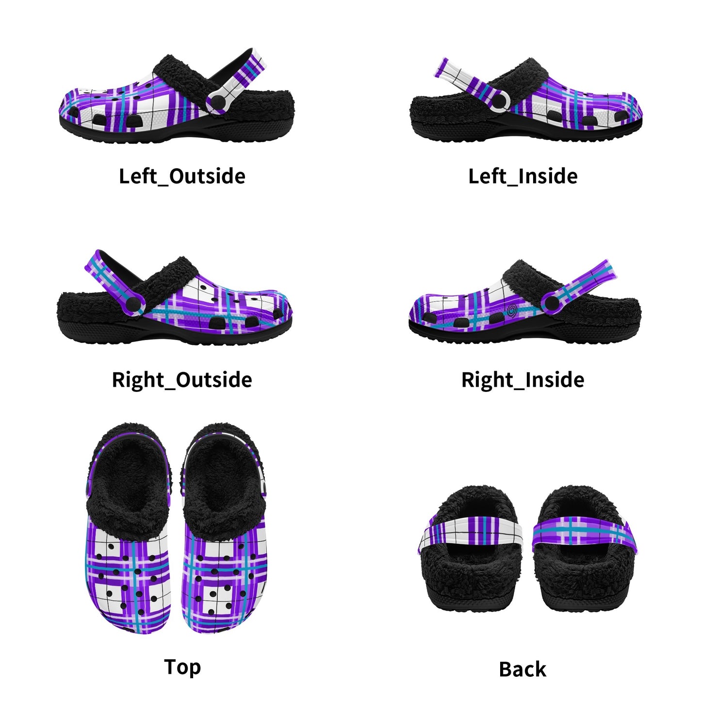 ✨'Gigha Sky' Happy Tartan® Adult Clogs With Black Fleece Fur Lining✨