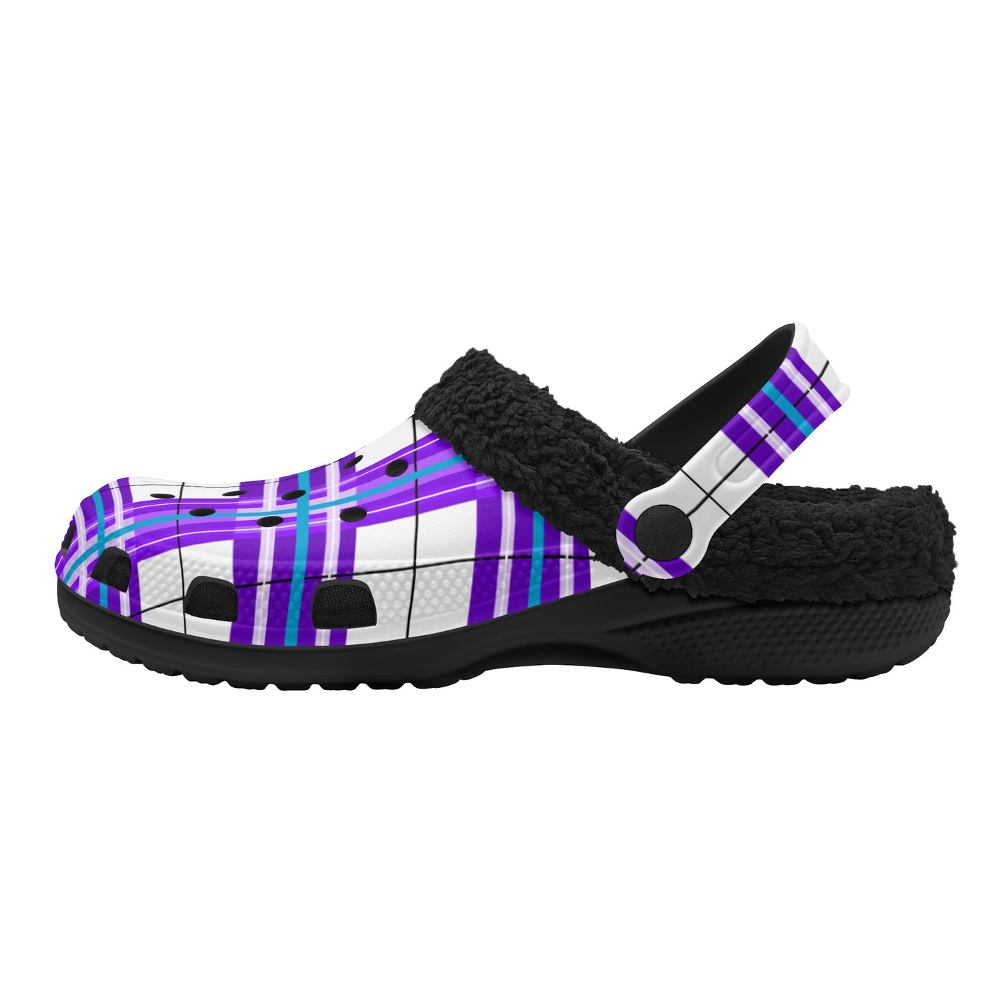✨'Gigha Sky' Happy Tartan® Adult Clogs With Black Fleece Fur Lining✨