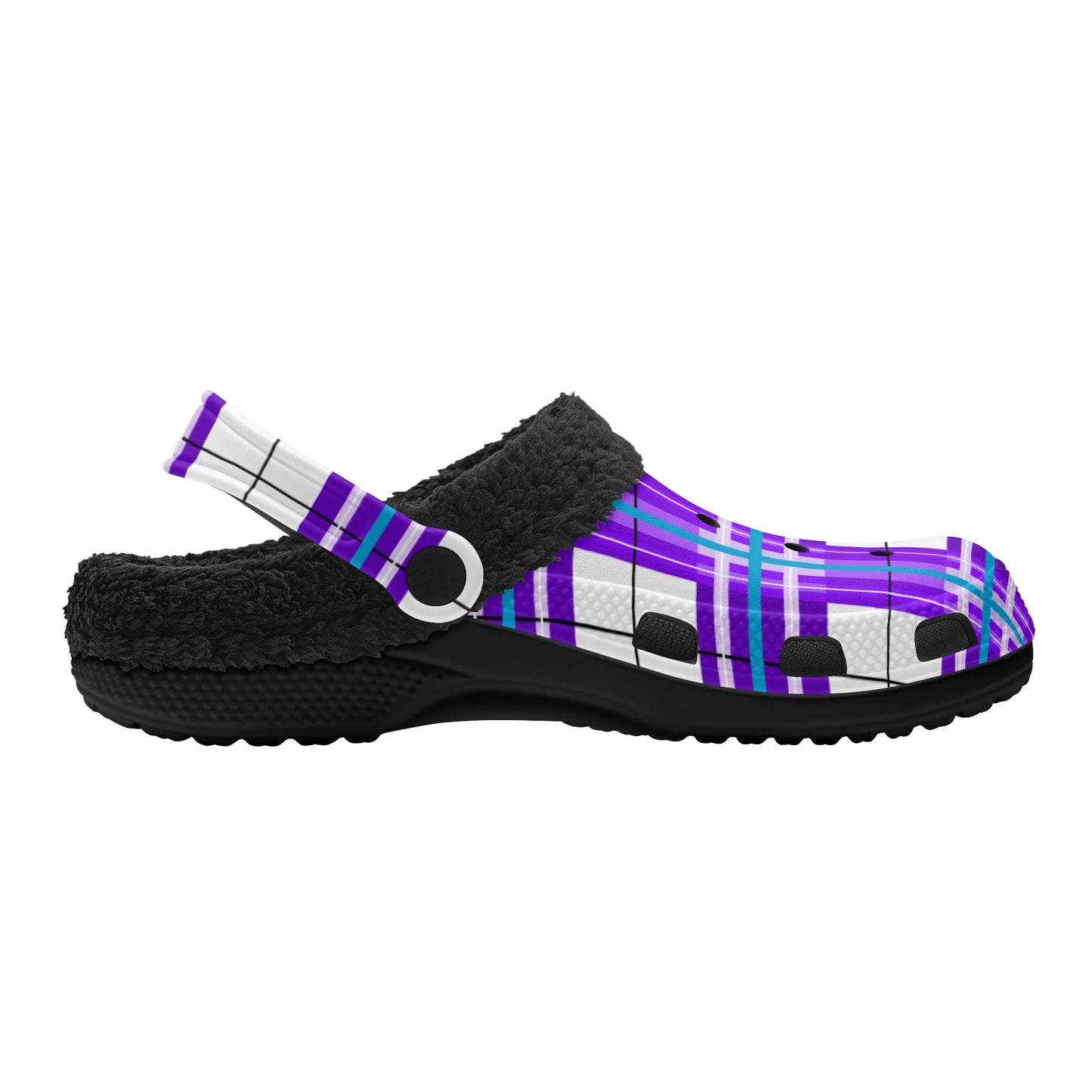 ✨'Gigha Sky' Happy Tartan® Adult Clogs With Black Fleece Fur Lining✨