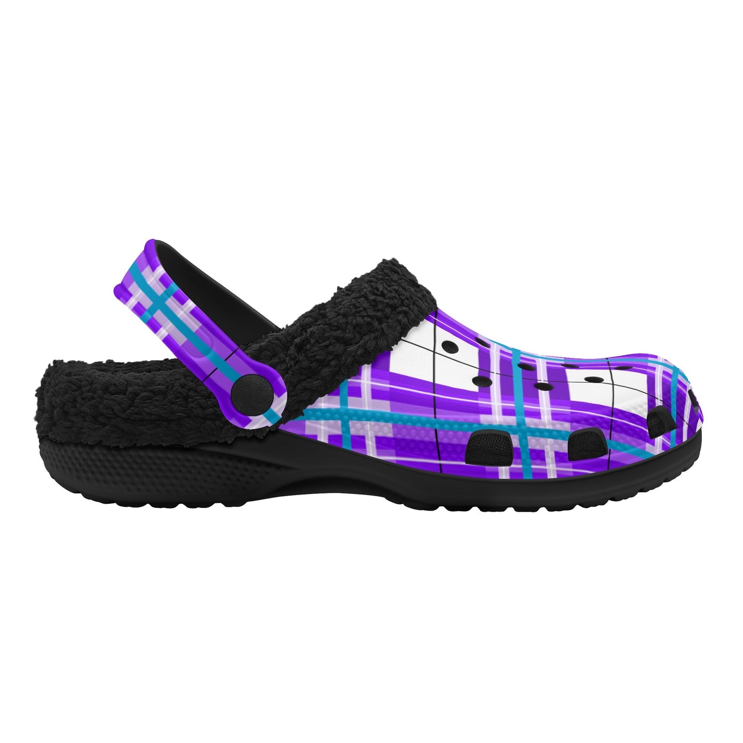 ✨'Gigha Sky' Happy Tartan® Adult Clogs With Black Fleece Fur Lining✨