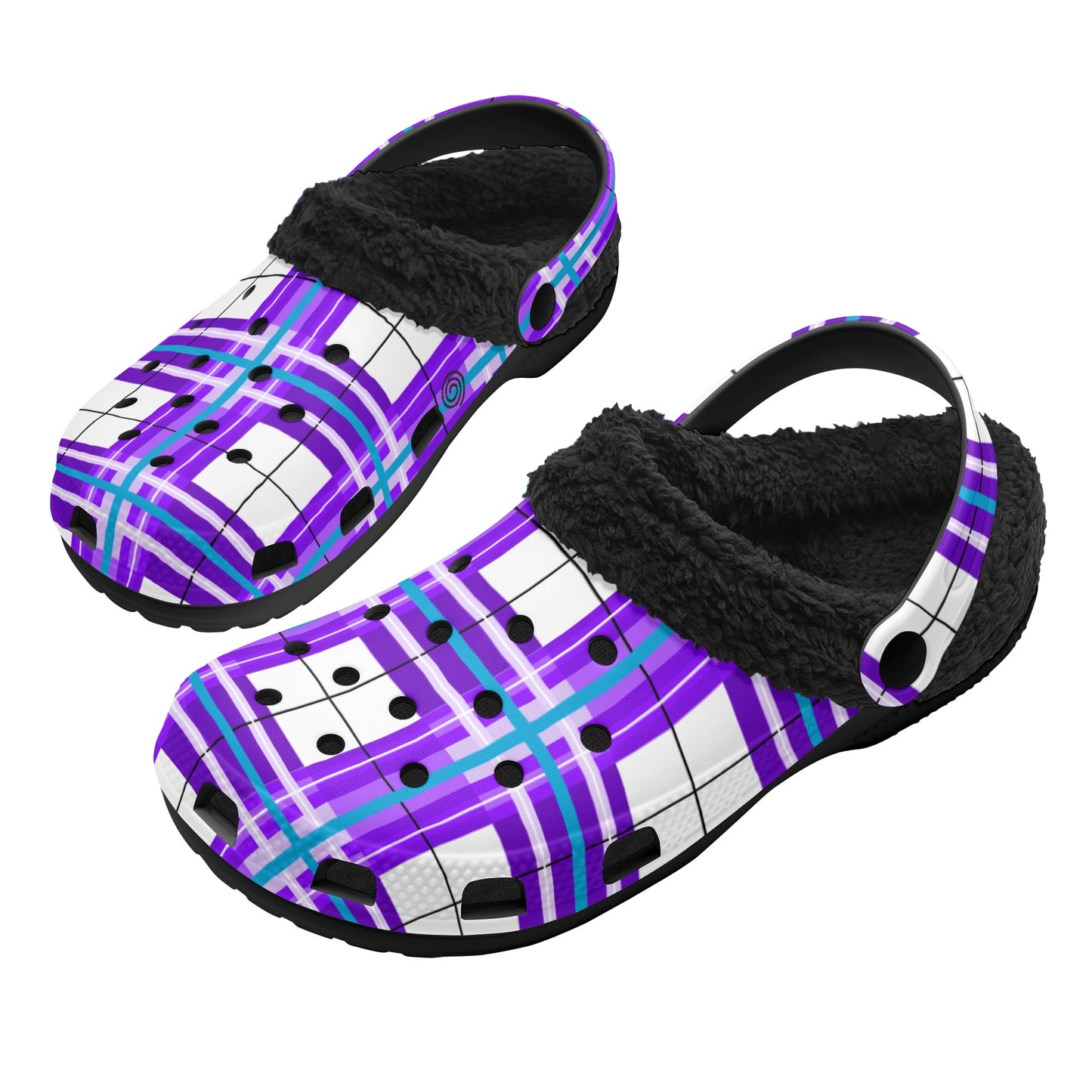✨'Gigha Sky' Happy Tartan® Adult Clogs With Black Fleece Fur Lining✨