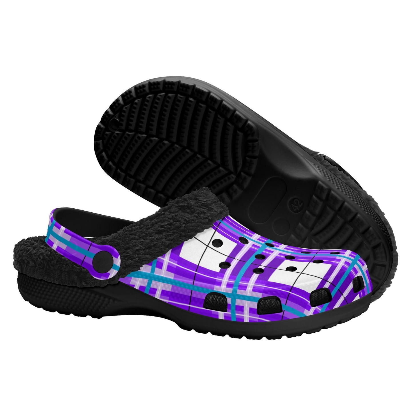 ✨'Gigha Sky' Happy Tartan® Adult Clogs With Black Fleece Fur Lining✨