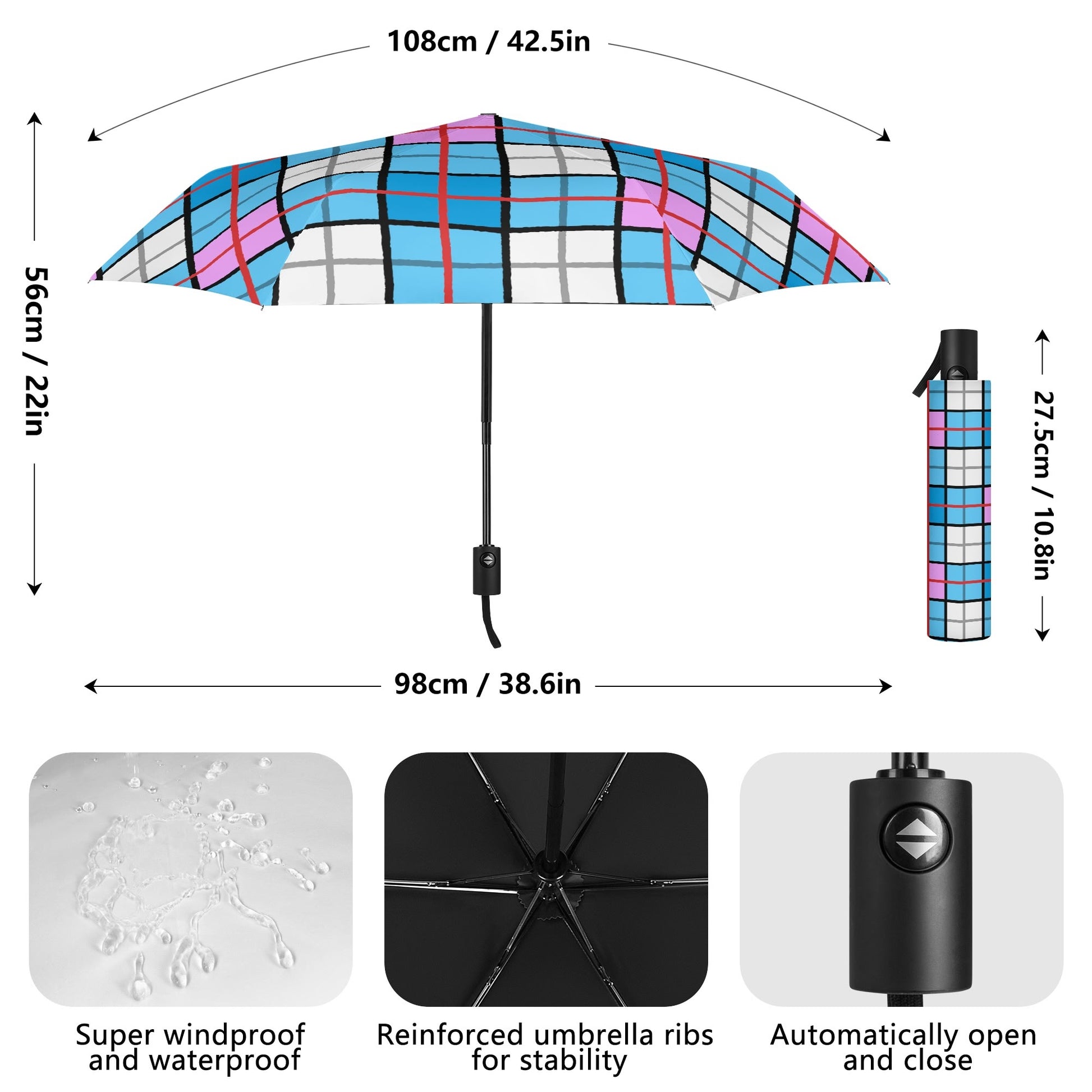 Umbrella - 'Clyde Sky Candy' Tartan | Happy Tartan® - Happy Tartan