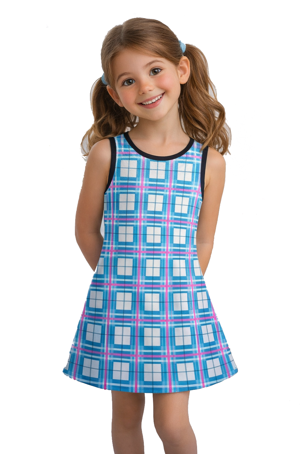 Girls' Sleeveless Dress – Bute Sky Tartan | Happy Tartan®