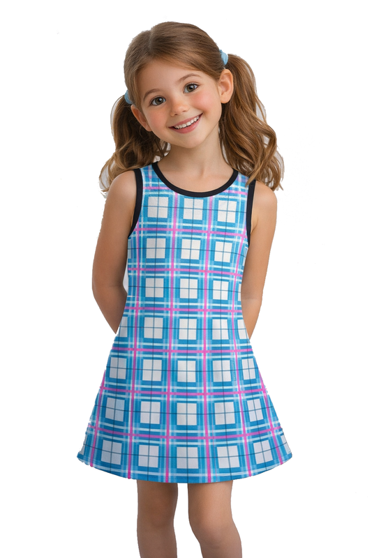 Girls' Sleeveless Dress – Bute Sky Tartan | Happy Tartan®
