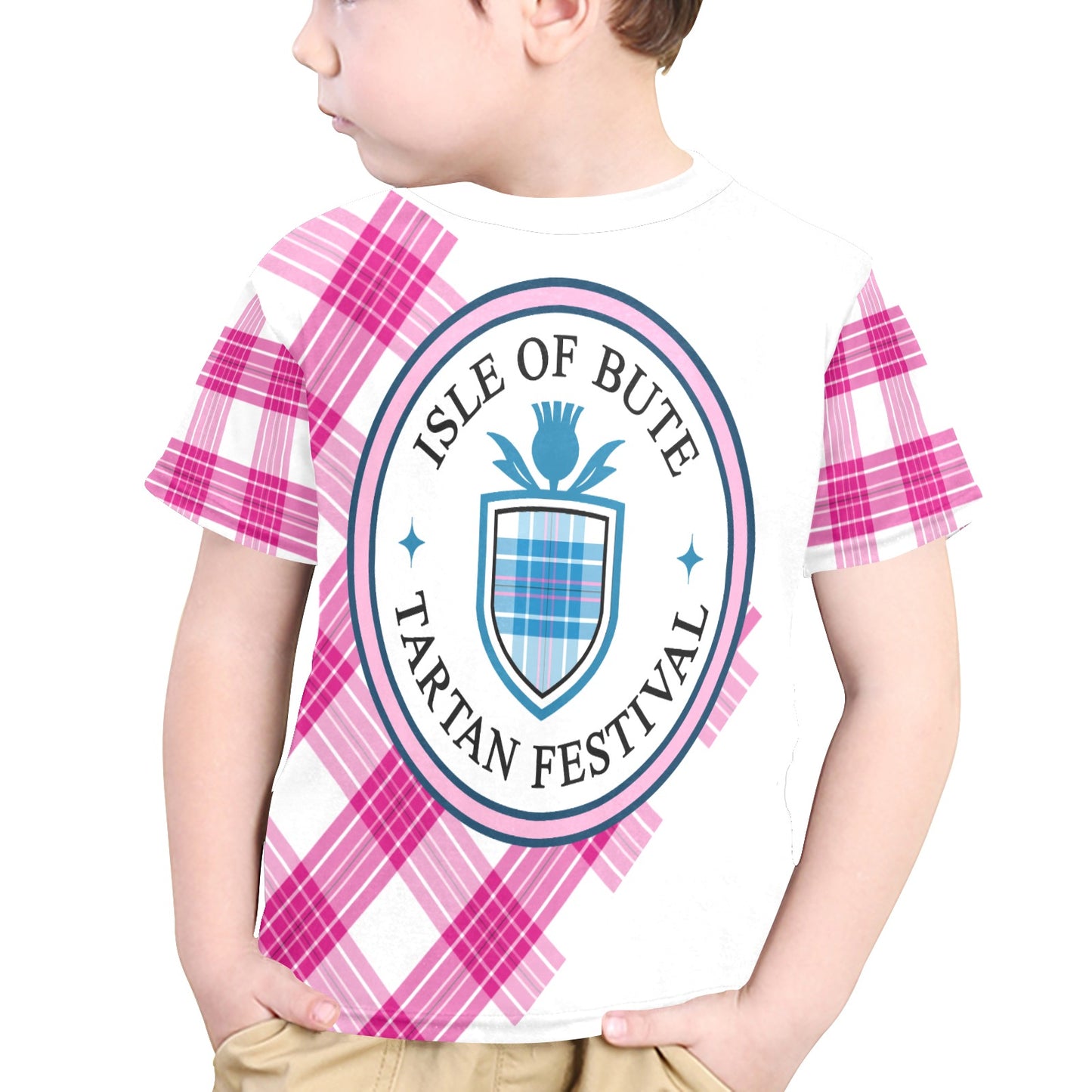 Isle of Bute Tartan Festival Pink Kids T - Free p&p
