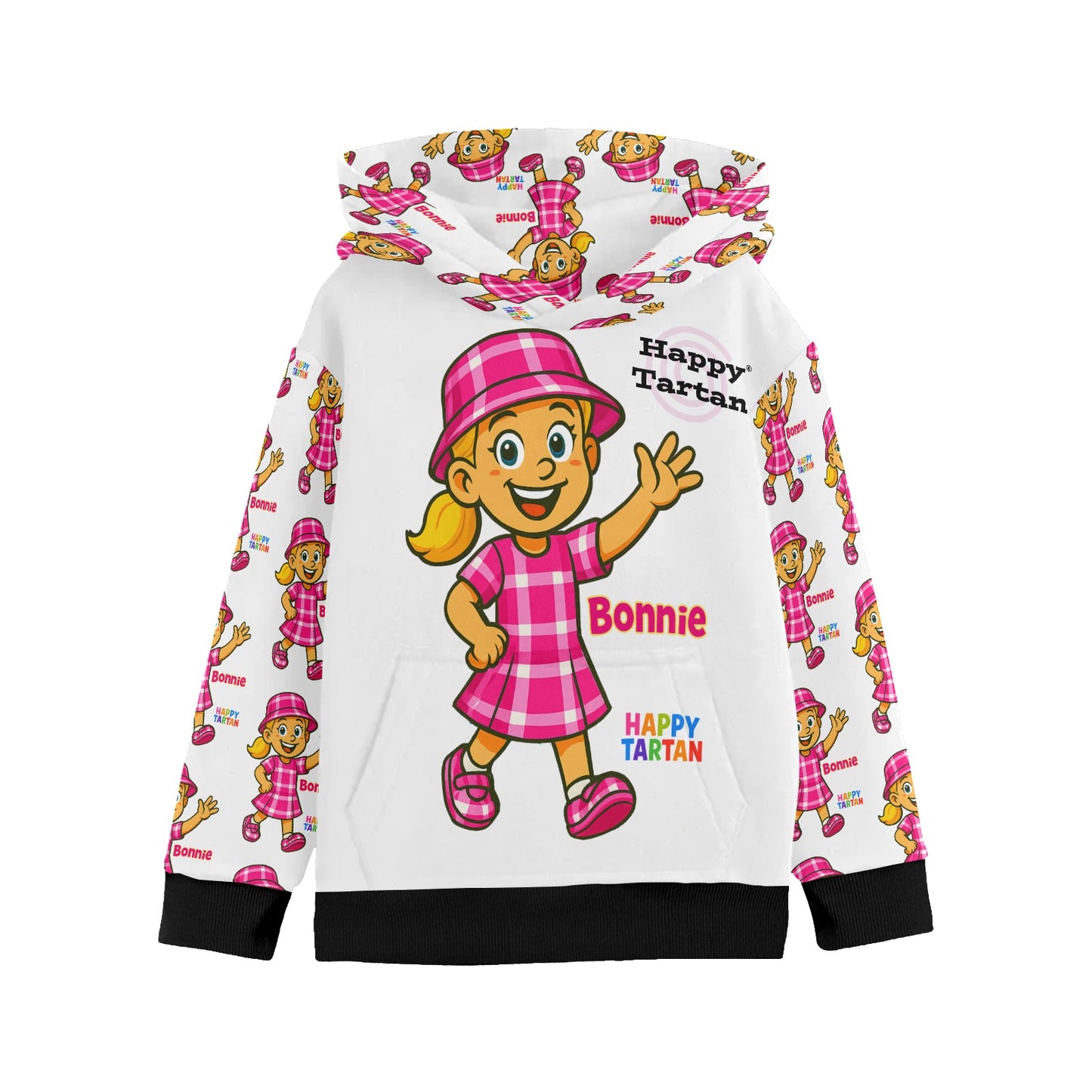 🎀 Bonnie's Little Girls' Long Sleeve Hoodie 🎀 Age 2 - 7 Years - Happy Tartan