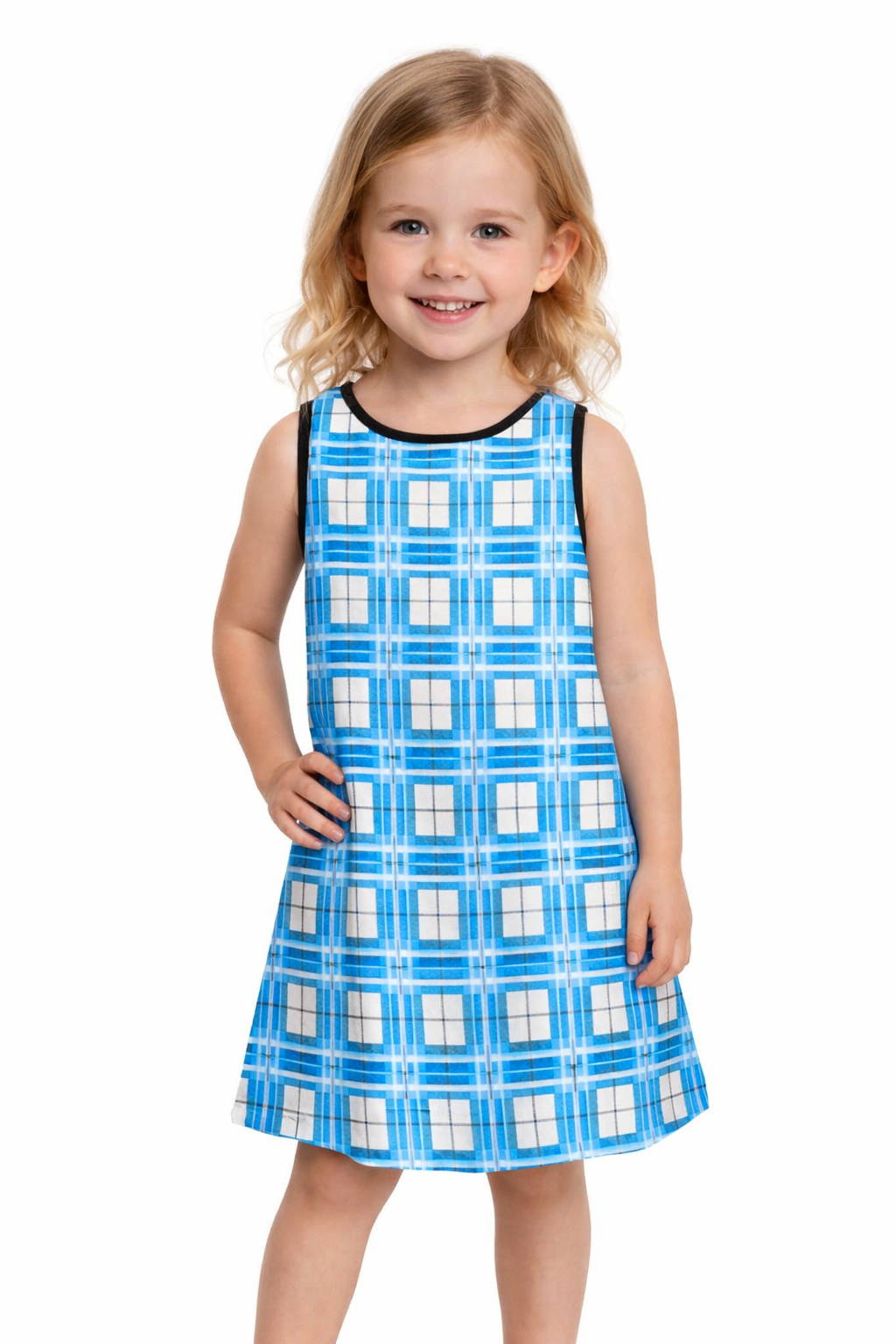 Girls' Sleeveless Dress – Jura Sky Tartan | Happy Tartan®