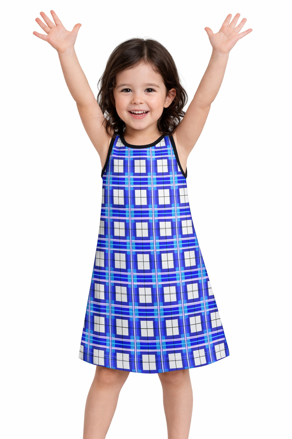 Girls' Sleeveless Dress – Cumbrae Sky Tartan | Happy Tartan®
