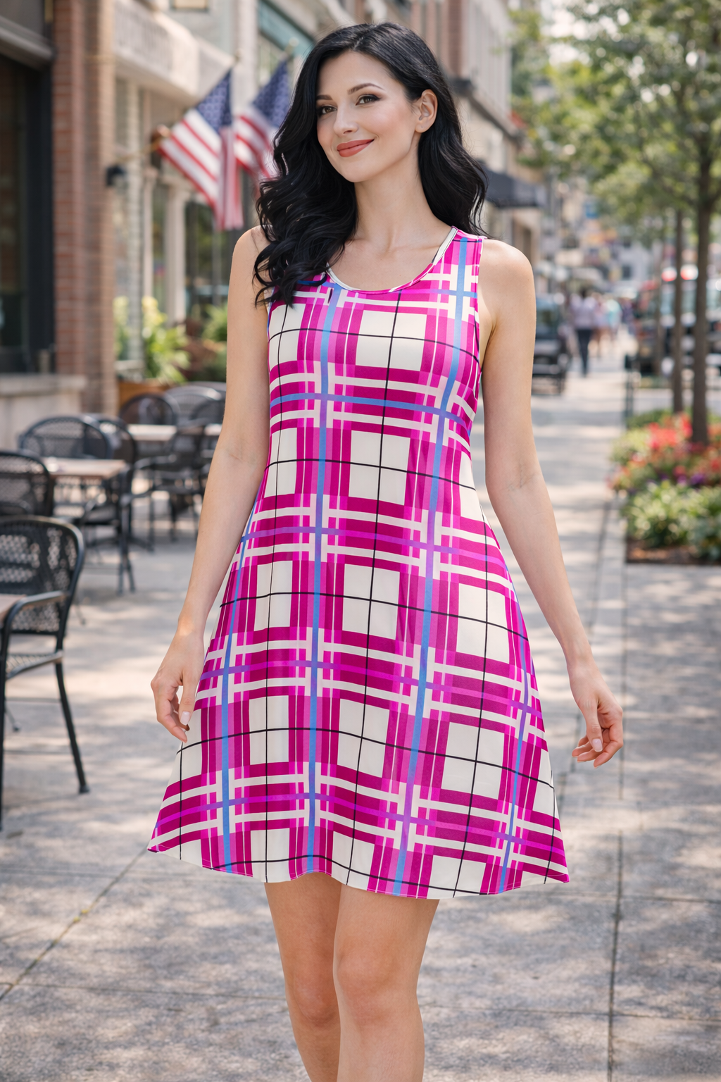 Women’s A-Frame Tartan Dress with Pockets – 'Islay Sky' | Happy Tartan®