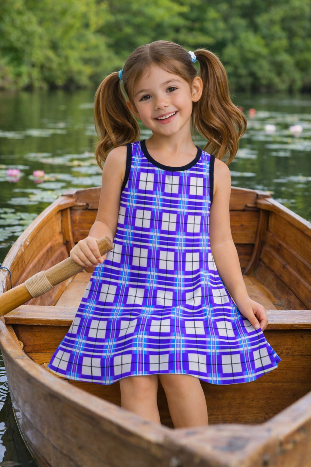 Girls' Sleeveless Dress – Iona's Gigha Sky Tartan | Happy Tartan®