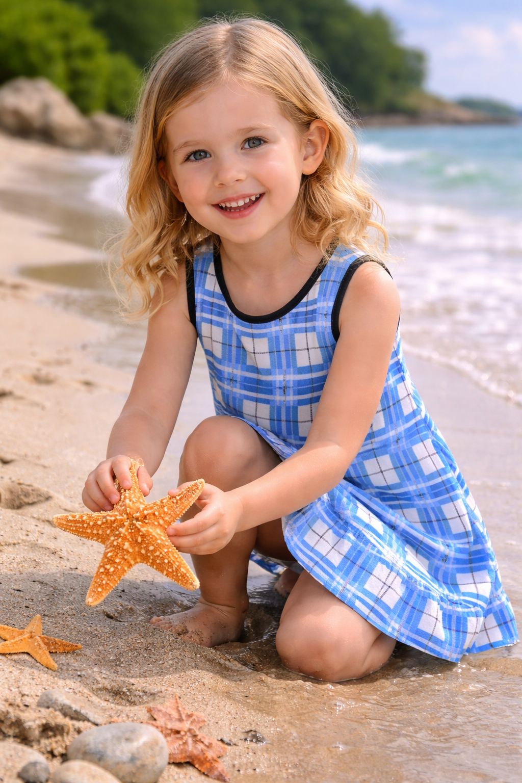 Girls' Sleeveless Dress – Jura Sky Tartan | Happy Tartan®