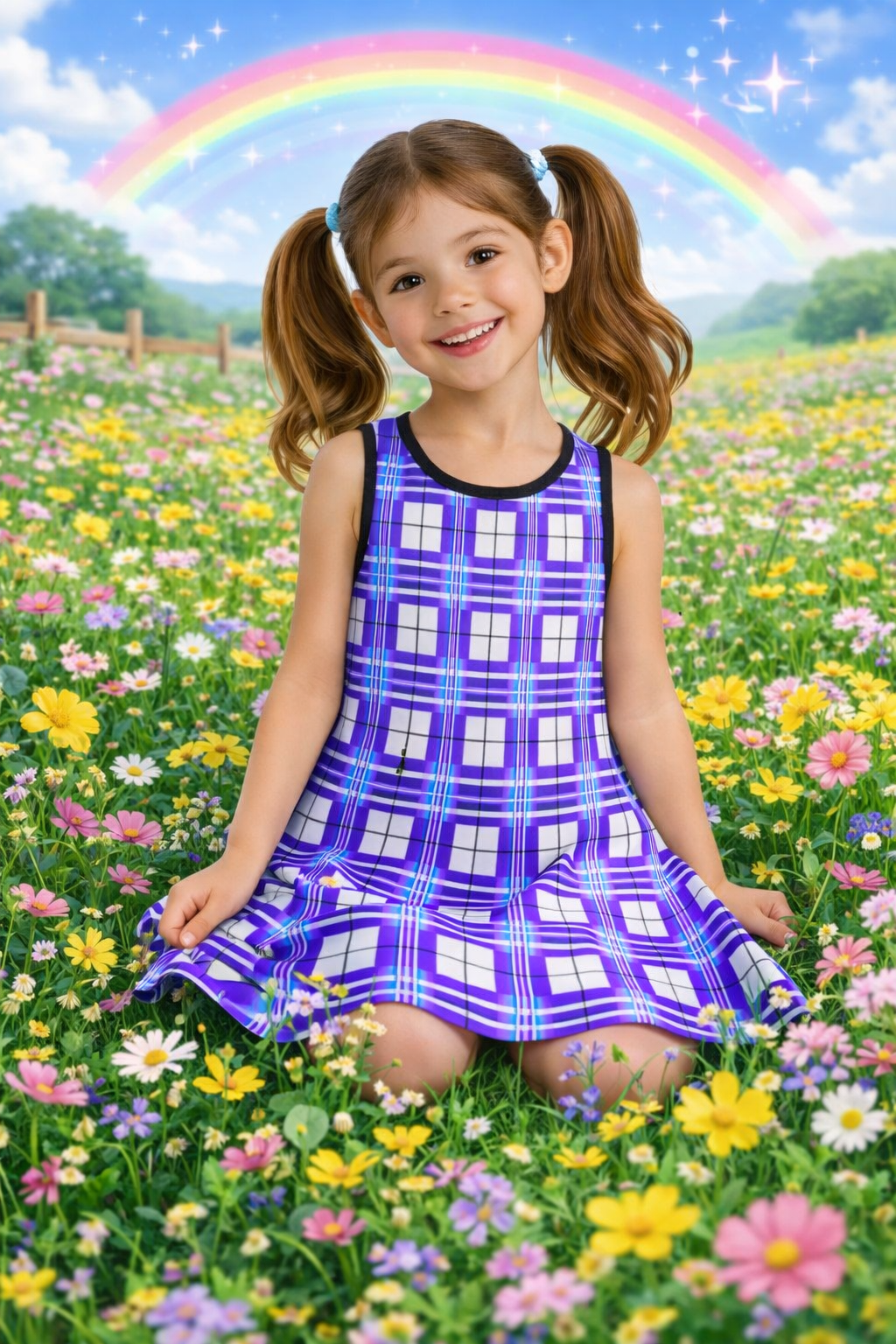 Girls' Sleeveless Dress – Iona's Gigha Sky Tartan | Happy Tartan®