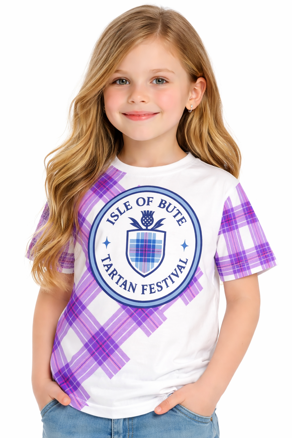 Isle of Bute Tartan Festival Purple Kids T - Free p&p