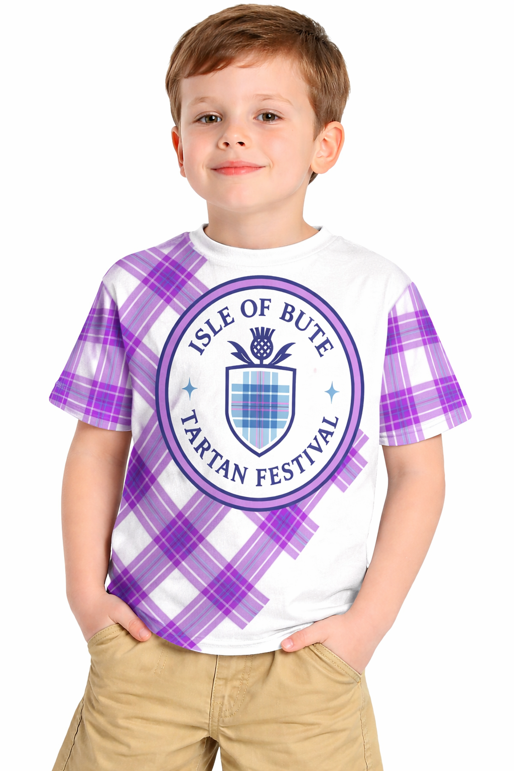 Isle of Bute Tartan Festival Purple Kids T - Free p&p
