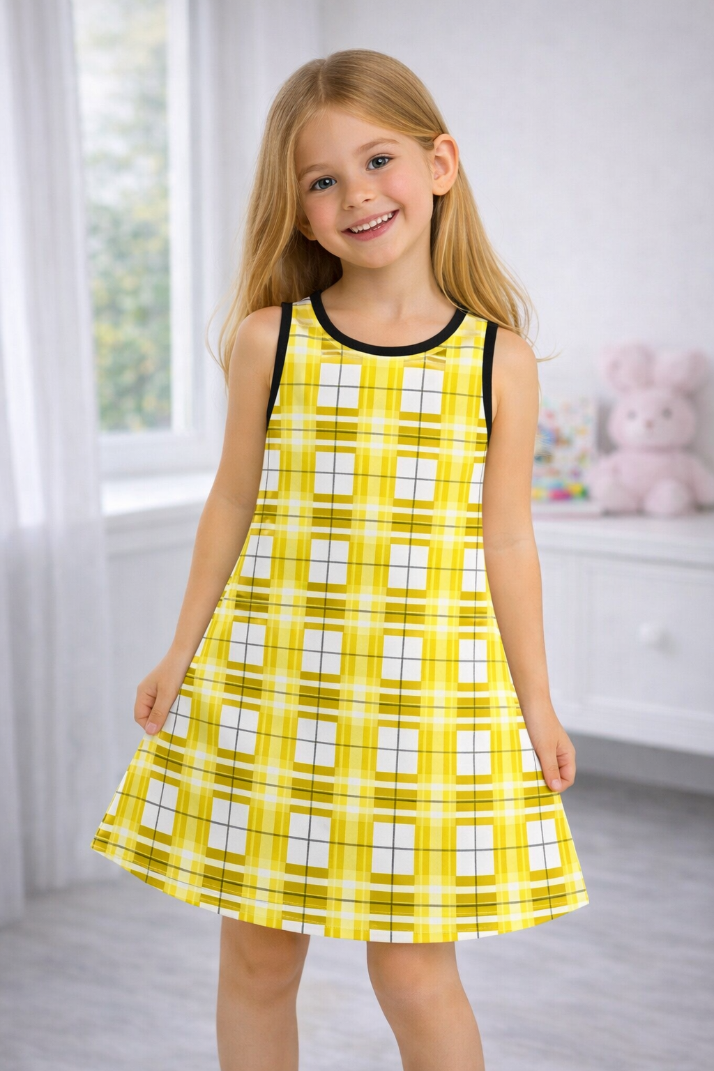 Girls' Sleeveless Dress – Staffa Sky Tartan | Happy Tartan®