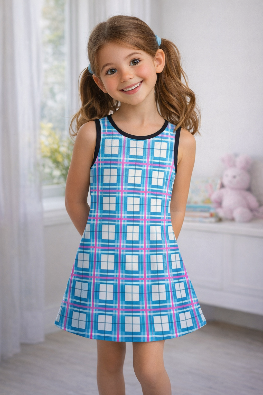 Girls' Sleeveless Dress – Bute Sky Tartan | Happy Tartan®