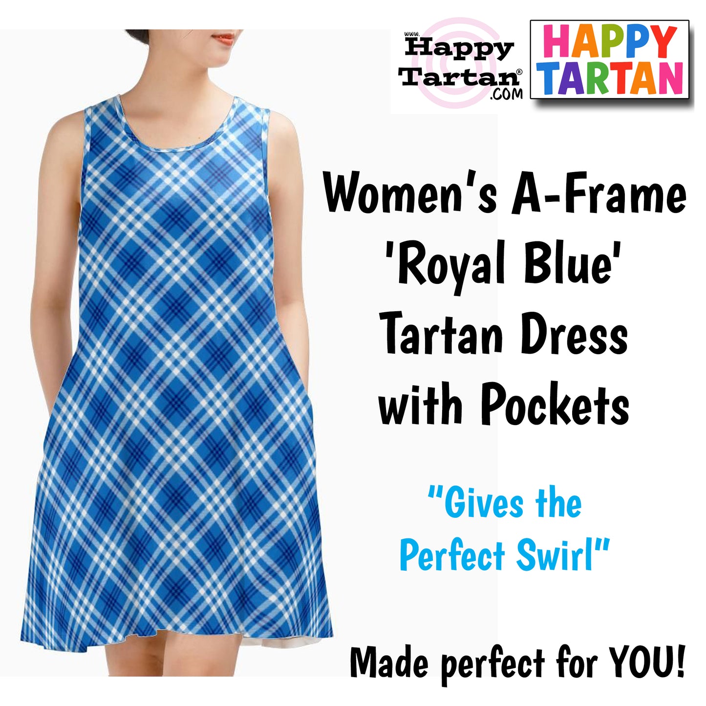 Women’s A-Frame 'Royal Blue' Tartan Dress with Pockets | Happy Tartan®