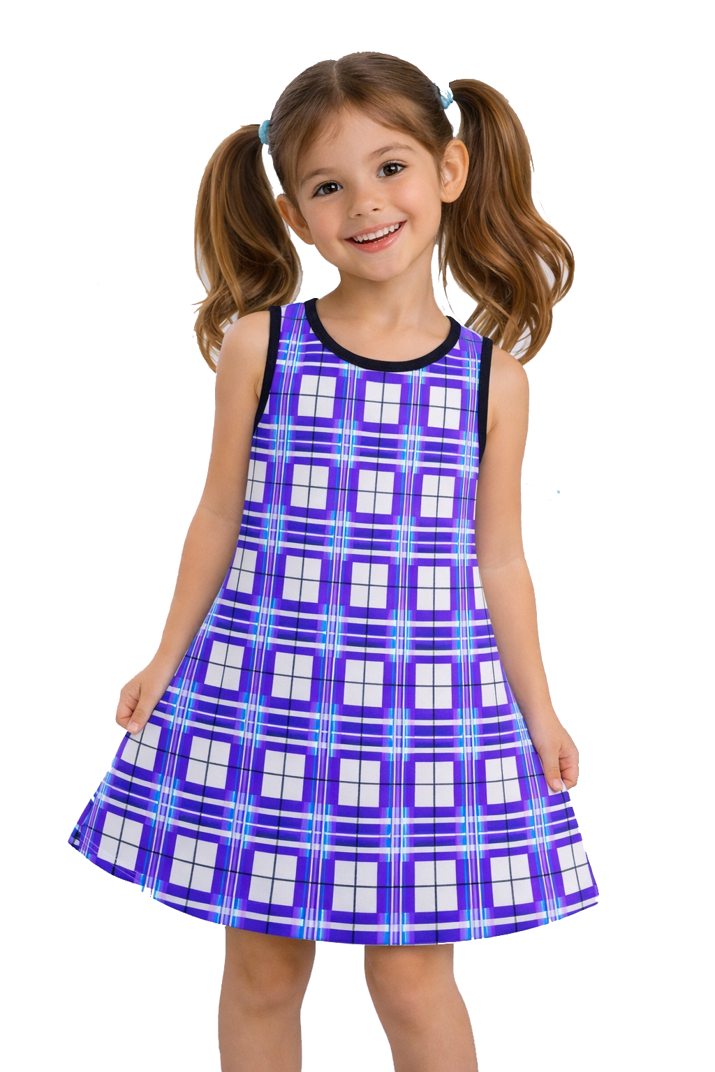 Girls' Sleeveless Dress – Iona's Gigha Sky Tartan | Happy Tartan®