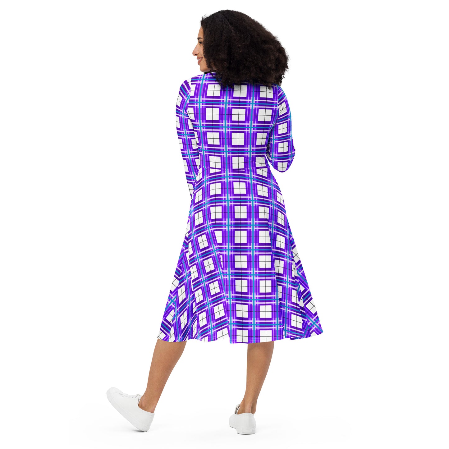 'Gigha Sky' Happy Tartan long sleeve midi dress - Free P&P Worldwide