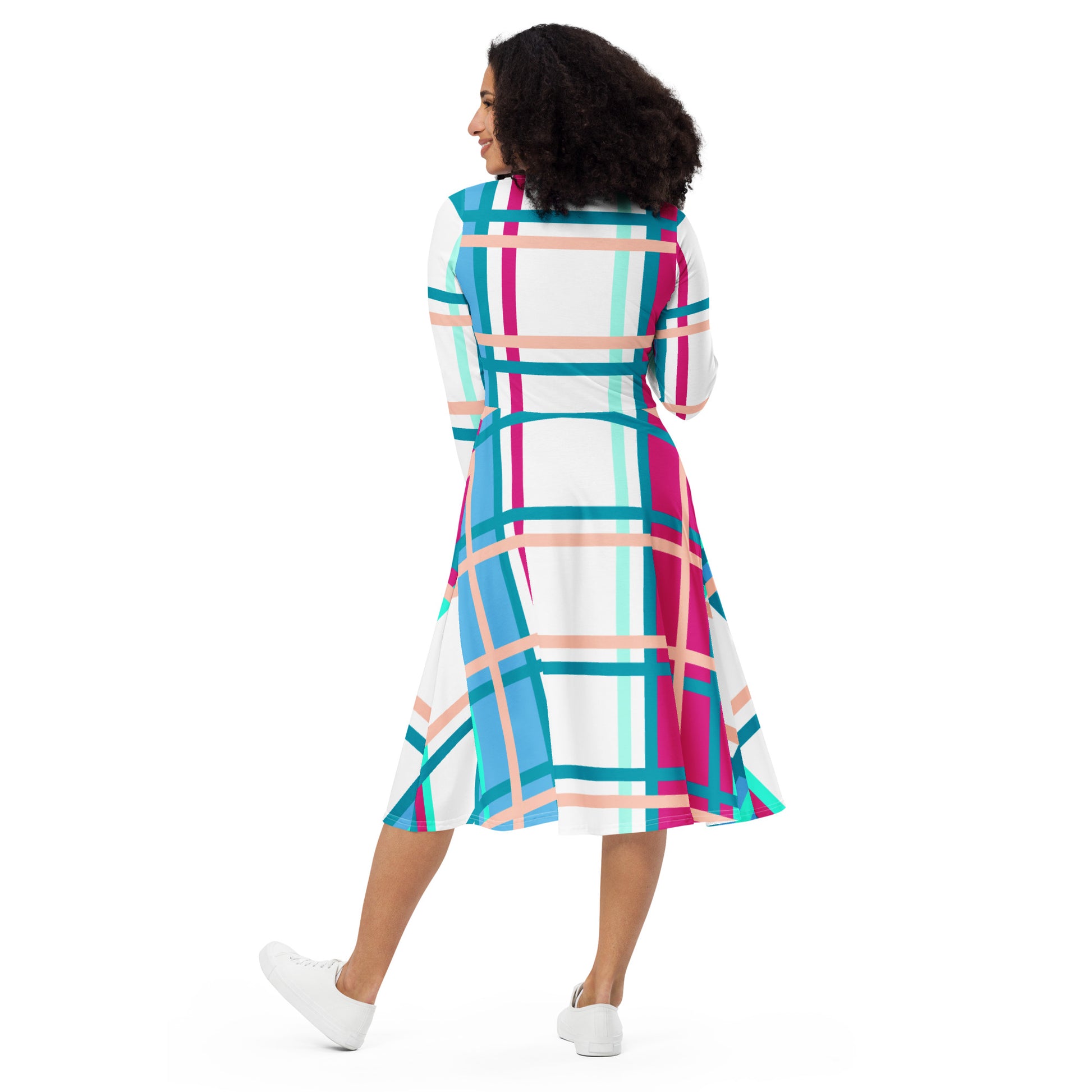Women’s Long Sleeve Tartan Midi Dress – 'Ascog Bay, Bute' | Happy Tartan® - Happy Tartan