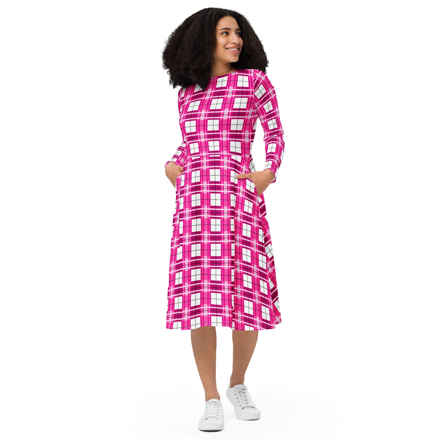 'Arran Sky' Happy Tartan long sleeve midi dress - Free P&P Worldwide