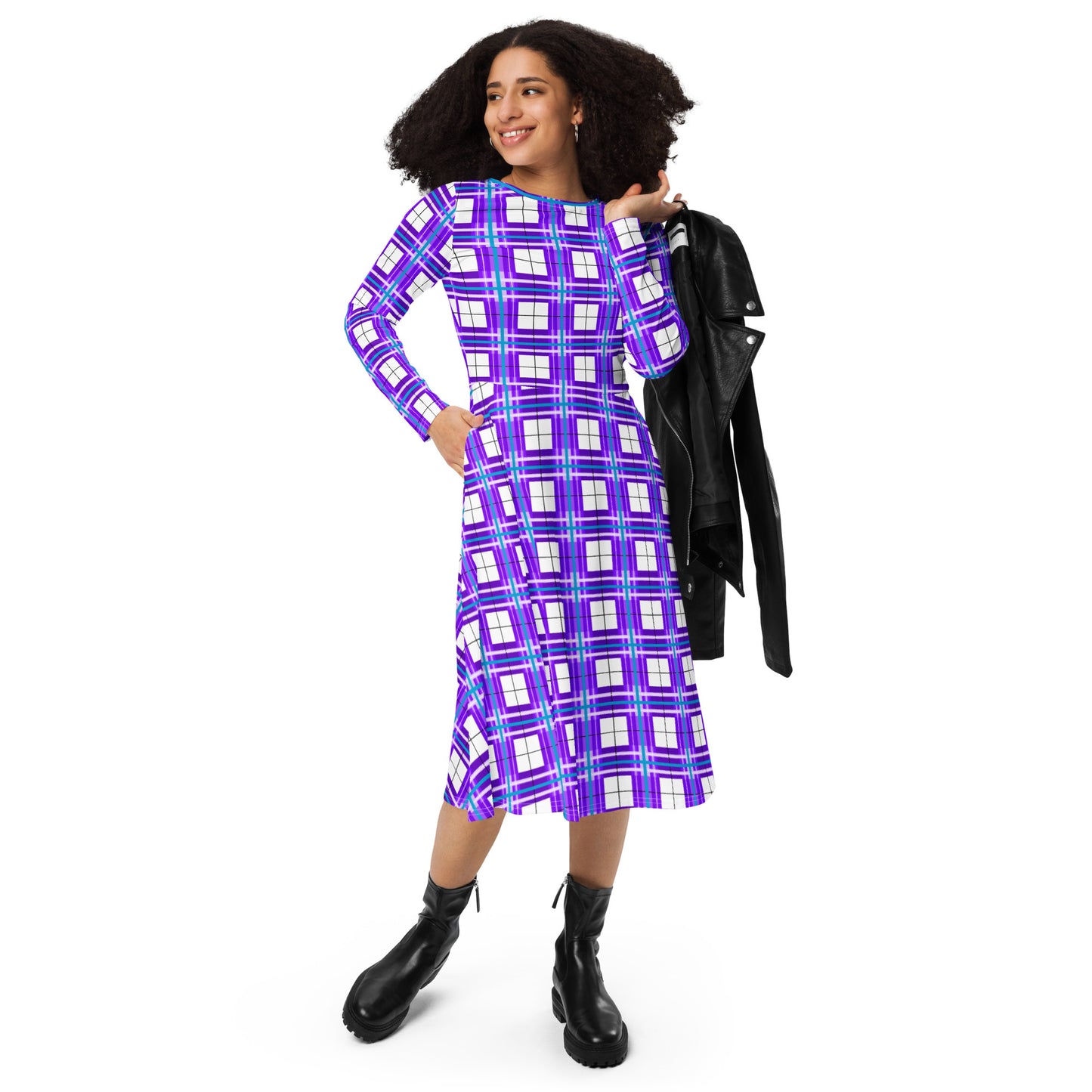 'Gigha Sky' Happy Tartan long sleeve midi dress - Free P&P Worldwide